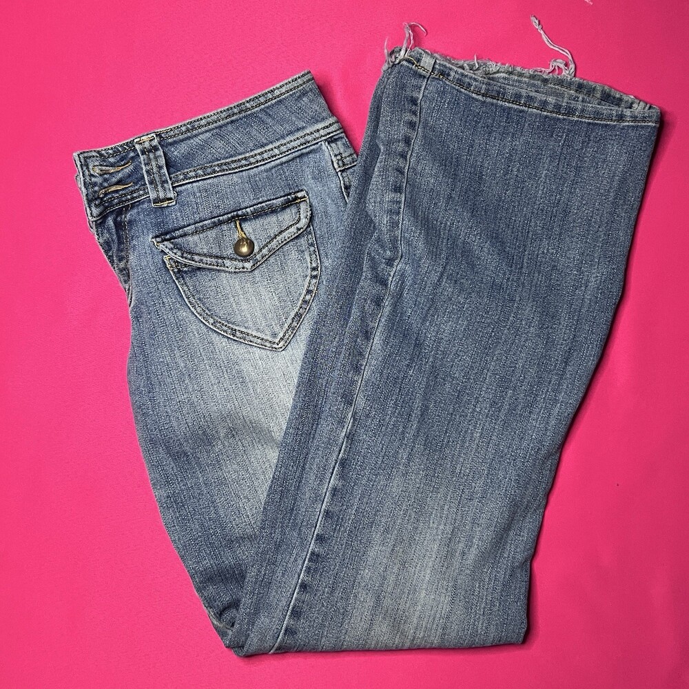 Vintage Y2K Bubblegum USA Jeans Low Rise Flare Button Pocket Stained Size 7/8